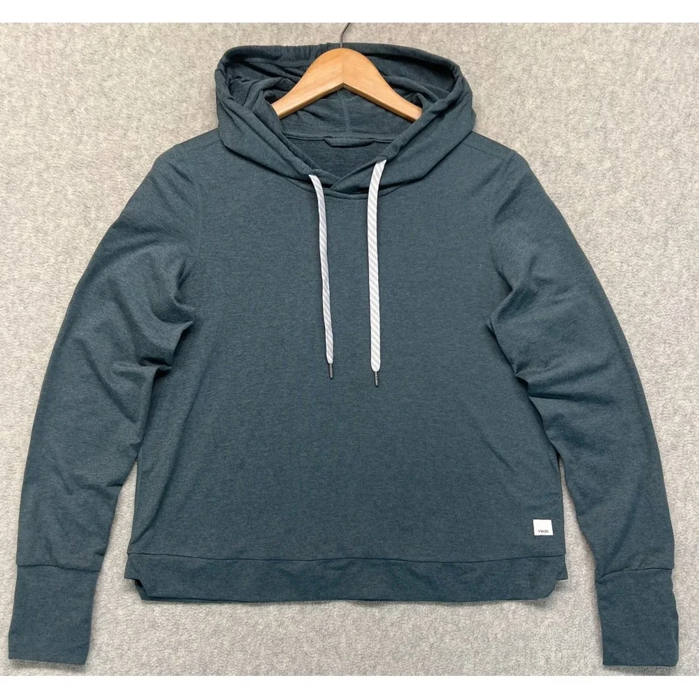 Vuori Mens Halo Essential Pullover Hoodie Teal Green Long Sleeve Performance M